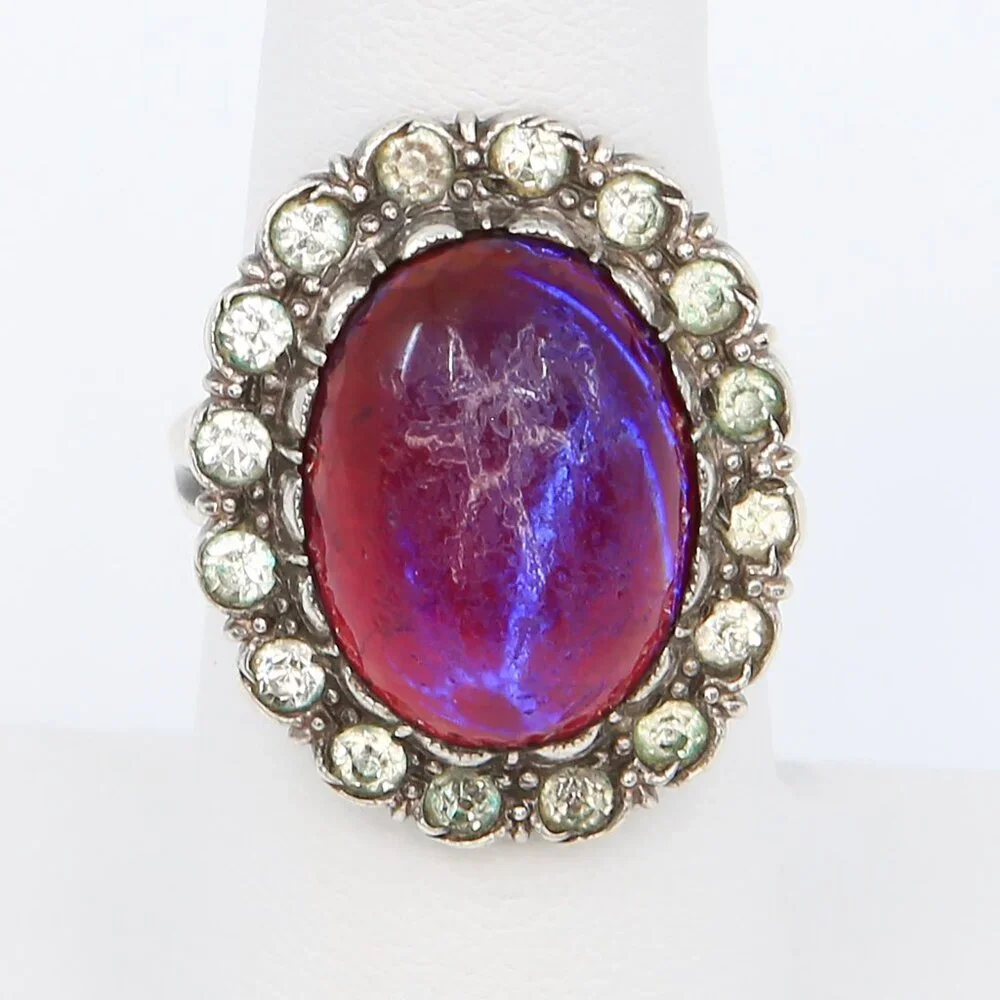 Antique Silver Dragons Breath With Paste Stones Georgian Revival Ring 1920s